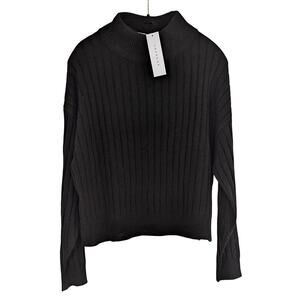 Topshop Black Knit Sweater Ribbed Funnel Neck